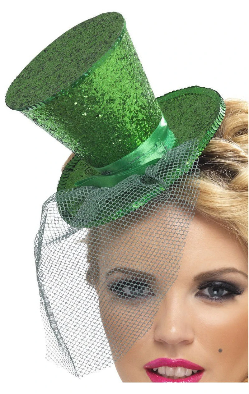 Smiffys Green Glitter Mini Top Hat 3 Smiffys Green Glitter Mini Top Hat