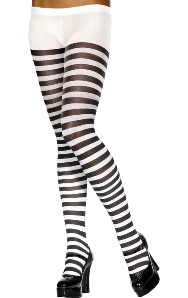 Smiffys Womens Black And White Striped Tights 3 Smiffys Womens Black And White Striped Tights