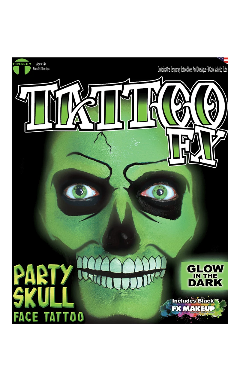 Glow In The Dark Party Skull Tattoo FX 3 Glow In The Dark Party Skull Tattoo FX