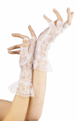 Smiffys White Short Lace Fingerless Gloves