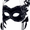 Black Velvet Facepiece With Feathers