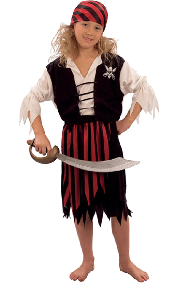 Childrens Striped Pirate Girl Costume 3 Childrens Striped Pirate Girl Costume