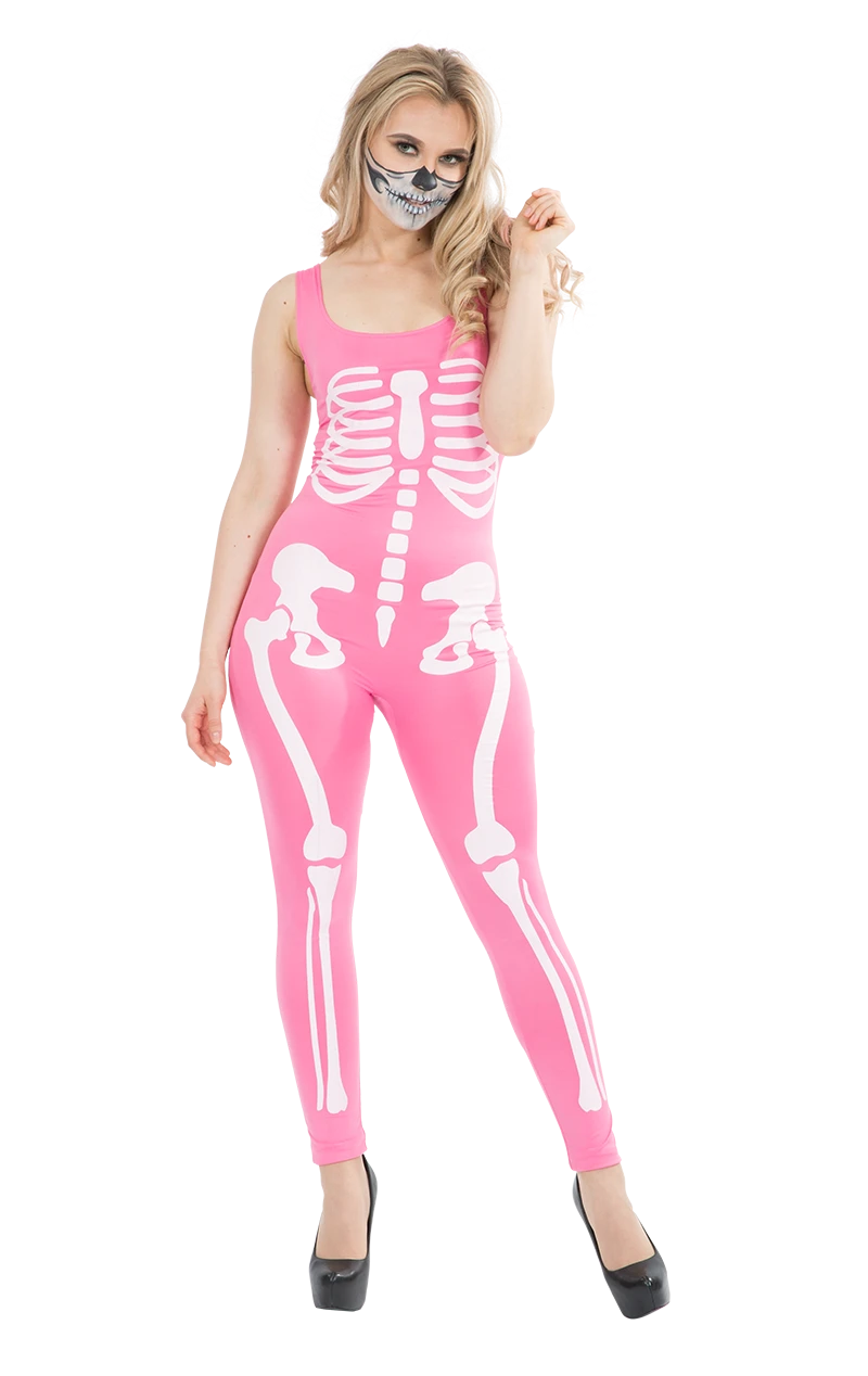 Womens Pink Skeleton Jumpsuit 3 Womens Pink Skeleton Jumpsuit