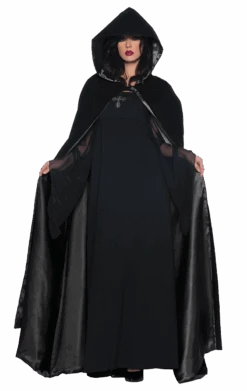 Adult Black Velvet Satin Cape