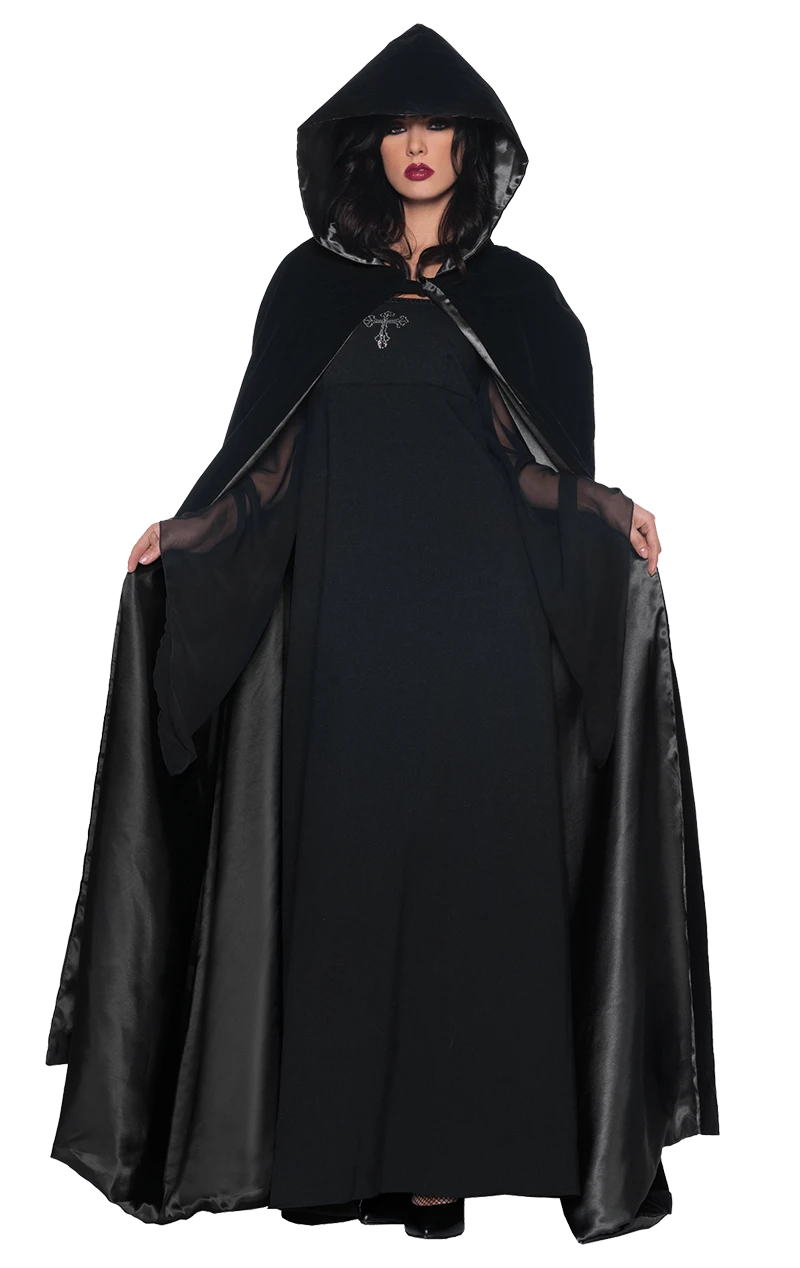 Adult Black Velvet Satin Cape 3 Adult Black Velvet Satin Cape