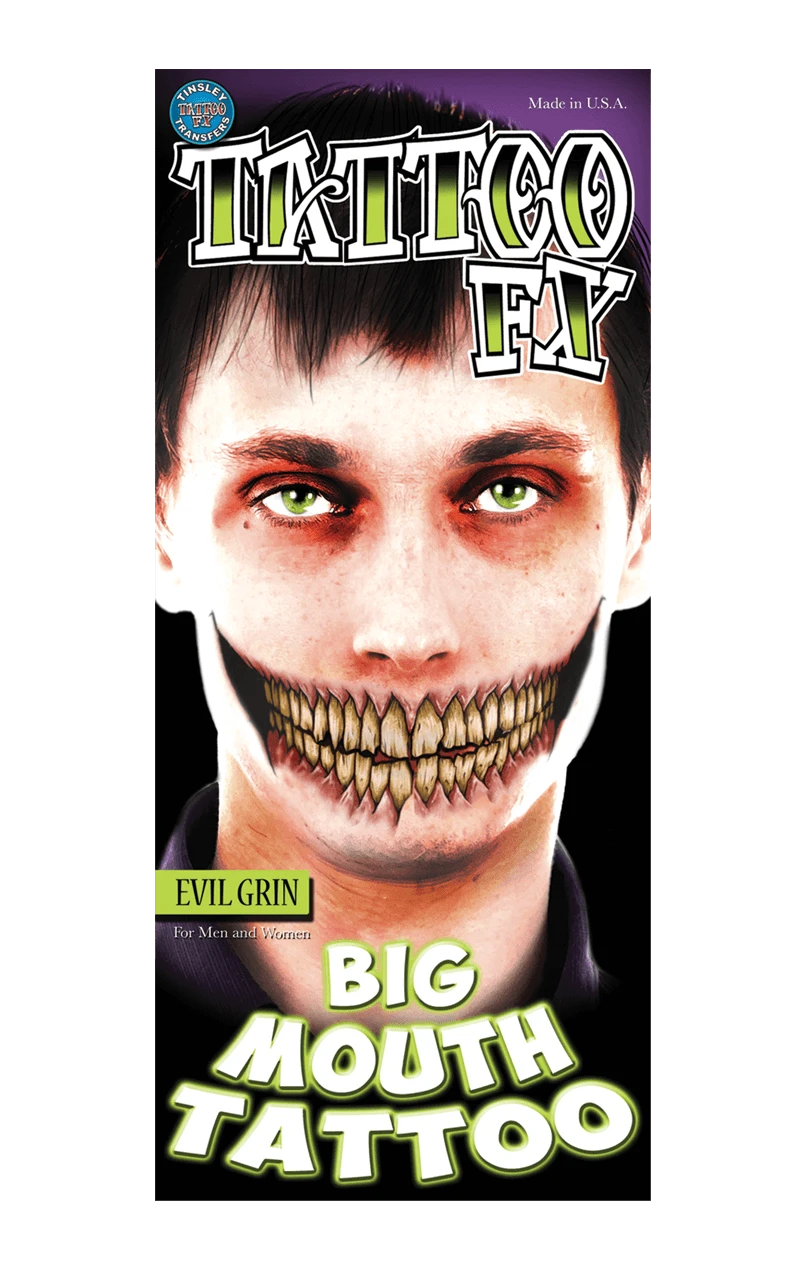 Evil Grin Big Mouth Temporary Tattoo 3 Evil Grin Big Mouth Temporary Tattoo