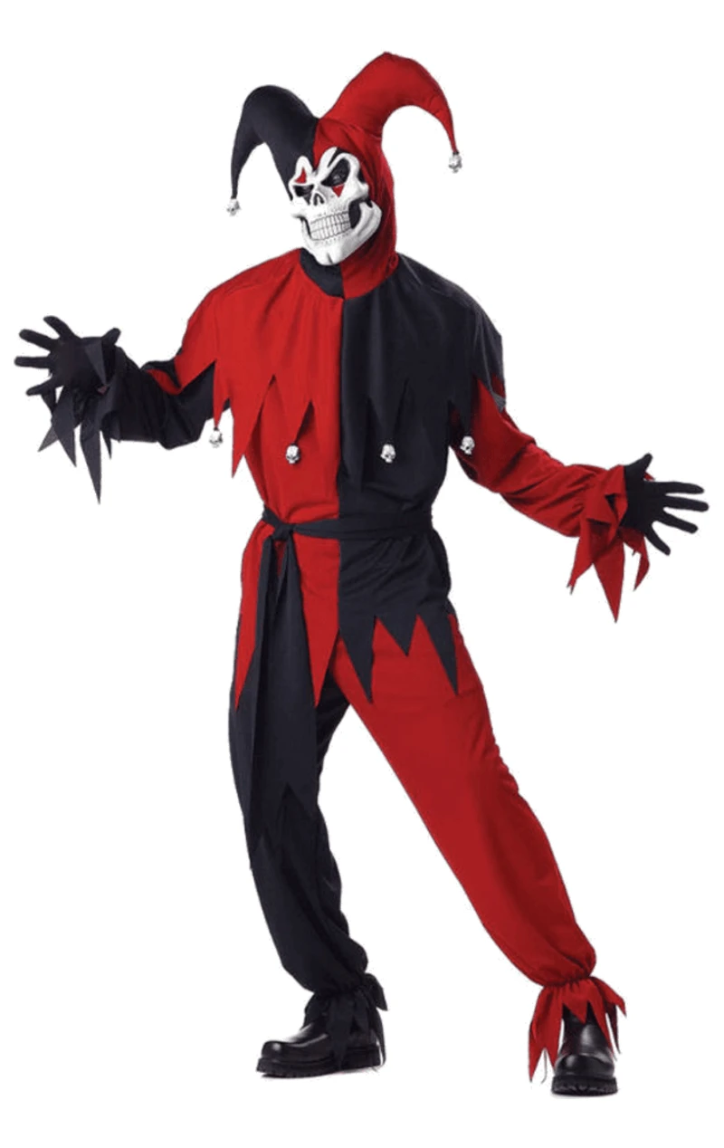 Adult Red And Black Evil Jester Costume 3 Adult Red And Black Evil Jester Costume