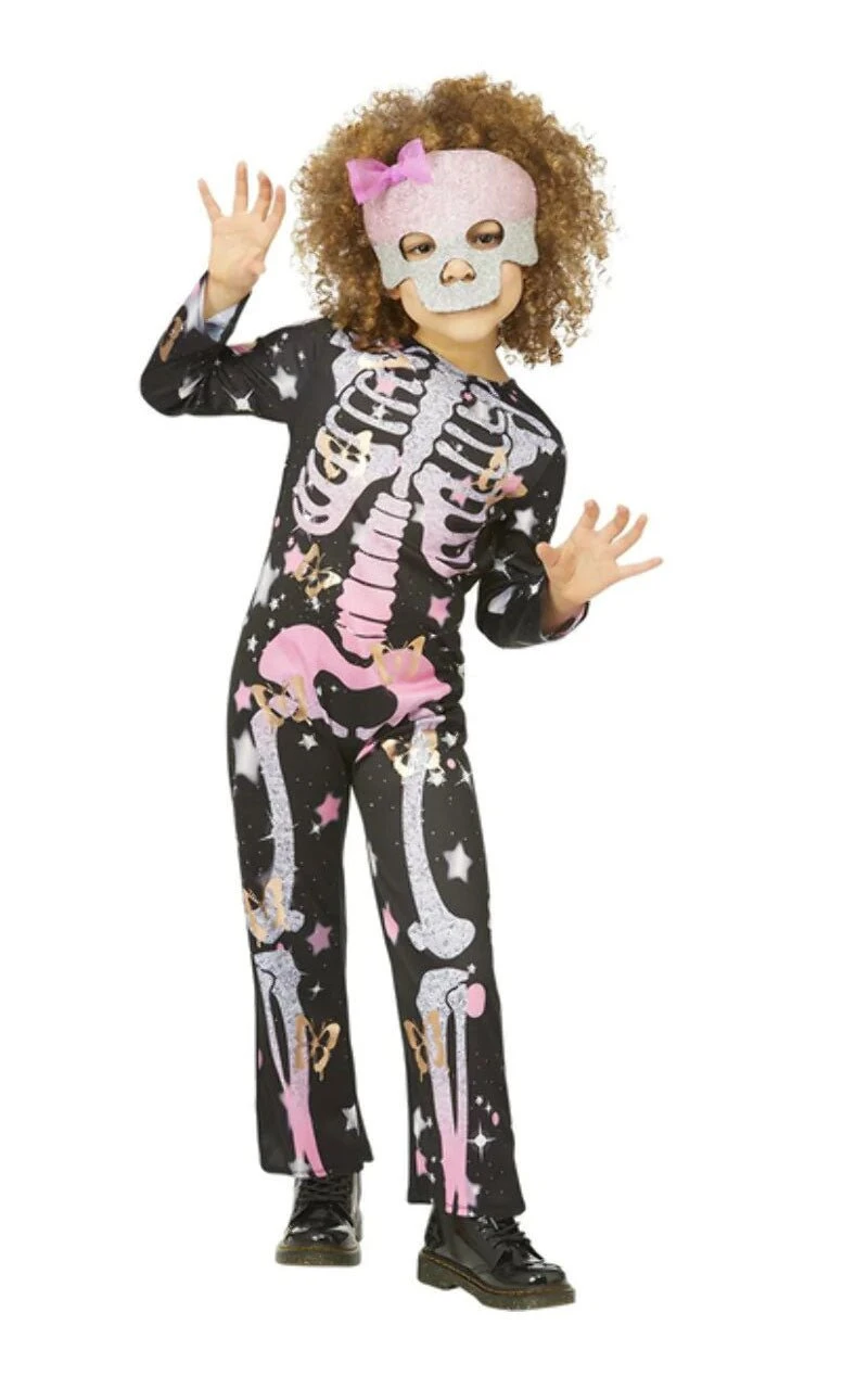 GENERIC Childrens Skeleton Rose Gold Sparkle Costume 4 GENERIC Childrens Skeleton Rose Gold Sparkle Costume - Image 2