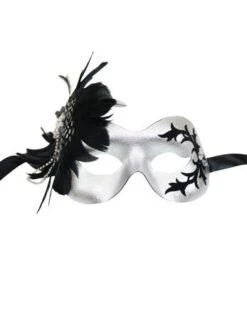 GENERIC Silver Masquerade Facepiece With Black Feather
